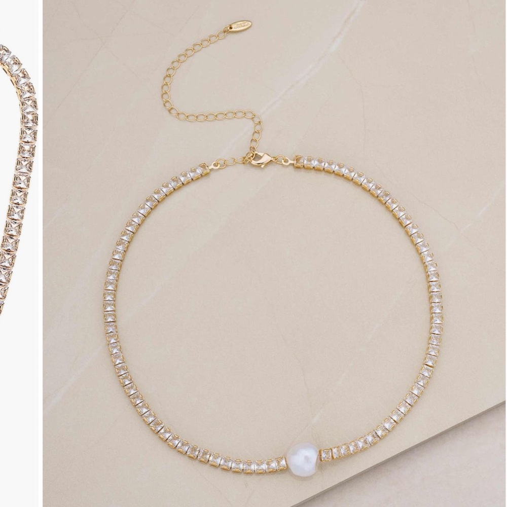Ettika Gold and White Pearl Necklace Freshwater Pearl
Tennis Necklace